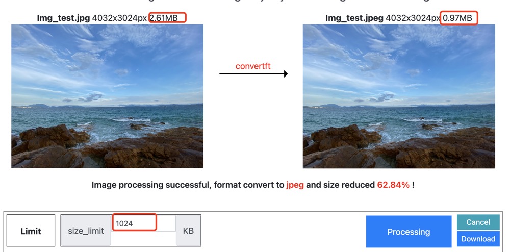 Image size limiter usage sample